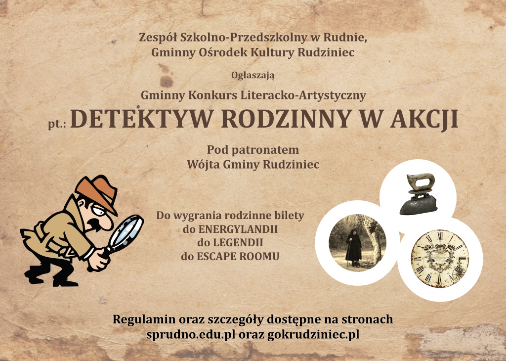 Plakat "Detektyw rodzinny w akcji" gminnego konkursu literacko artystycznego
