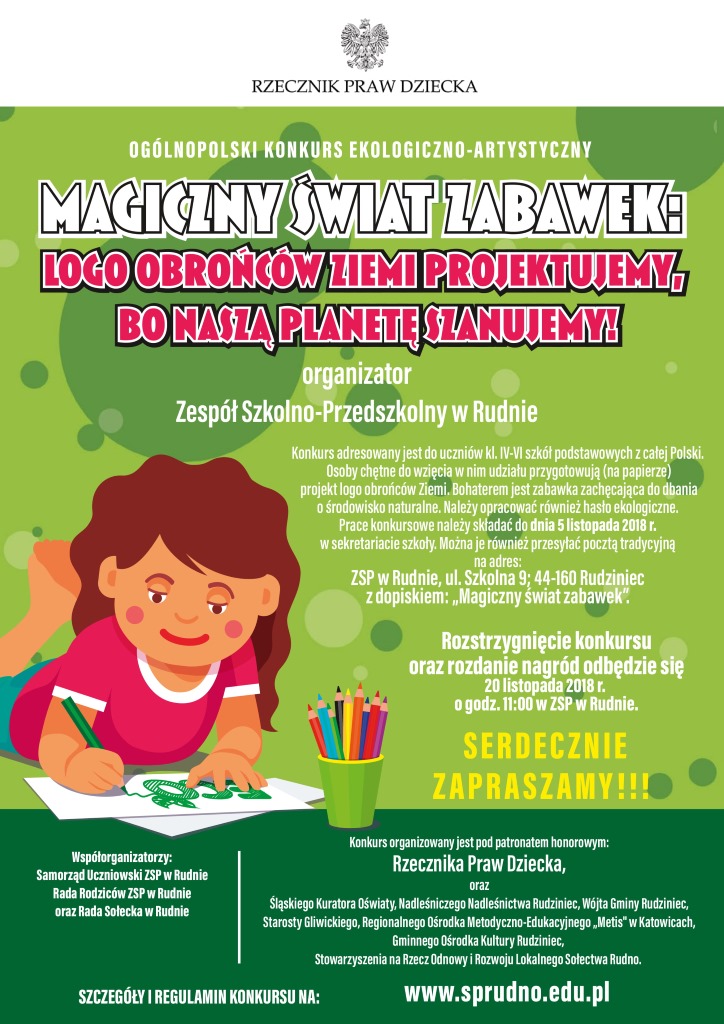 Plakat organizowanego przez Zespół Szkolno Przedszkolny w Rudznie konkursu na logo.