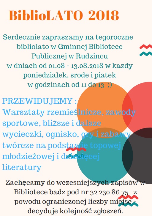 Plakat zachęca do udziało w zajęciach od 01.08 do 13.08 w każdy pniedziałek, środę i piątek w godzinach od 11 do 13 do zajęć