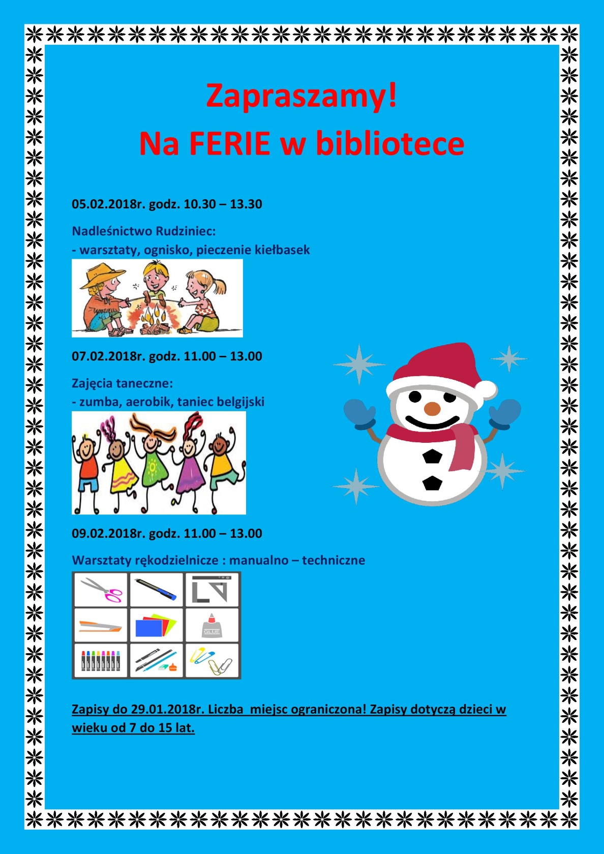 Plakat ferie dla dzieci od dnia 5 lutego 2018 roku