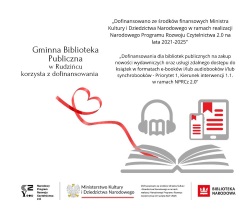 Miniatura - Baner informacyjny - "Dofinansowano ze środków finansowych Ministra Kultury i Dziedzictwa Narodowego w ramach realizacji Narodowego Programu Rozwoju Czytelnictwa 2.0 na lata 2021-2025"